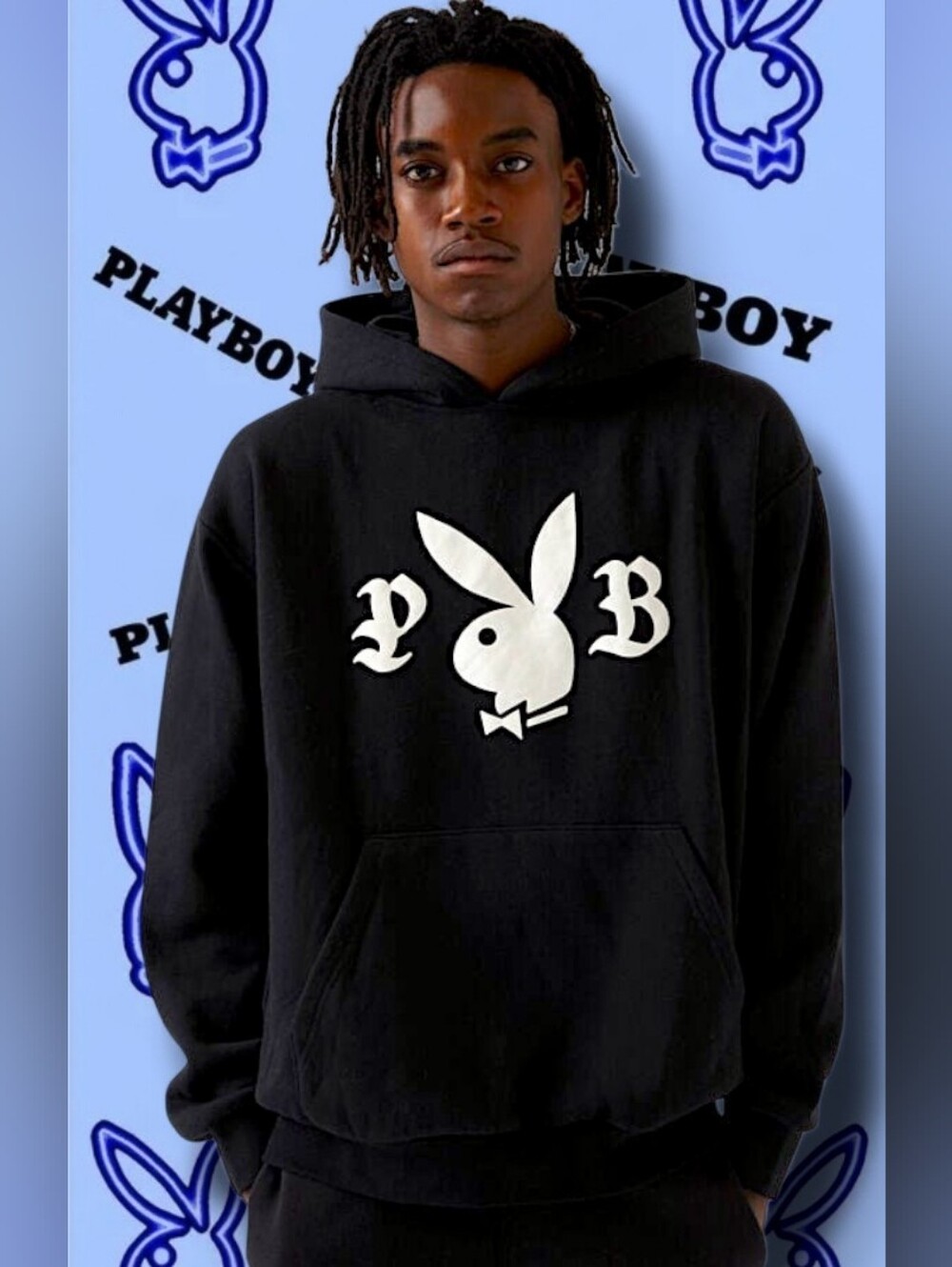 Playboy Hoodie w/ Iconic Playboy Bunny Logo Flanked by the Letters "P" & "B" XL